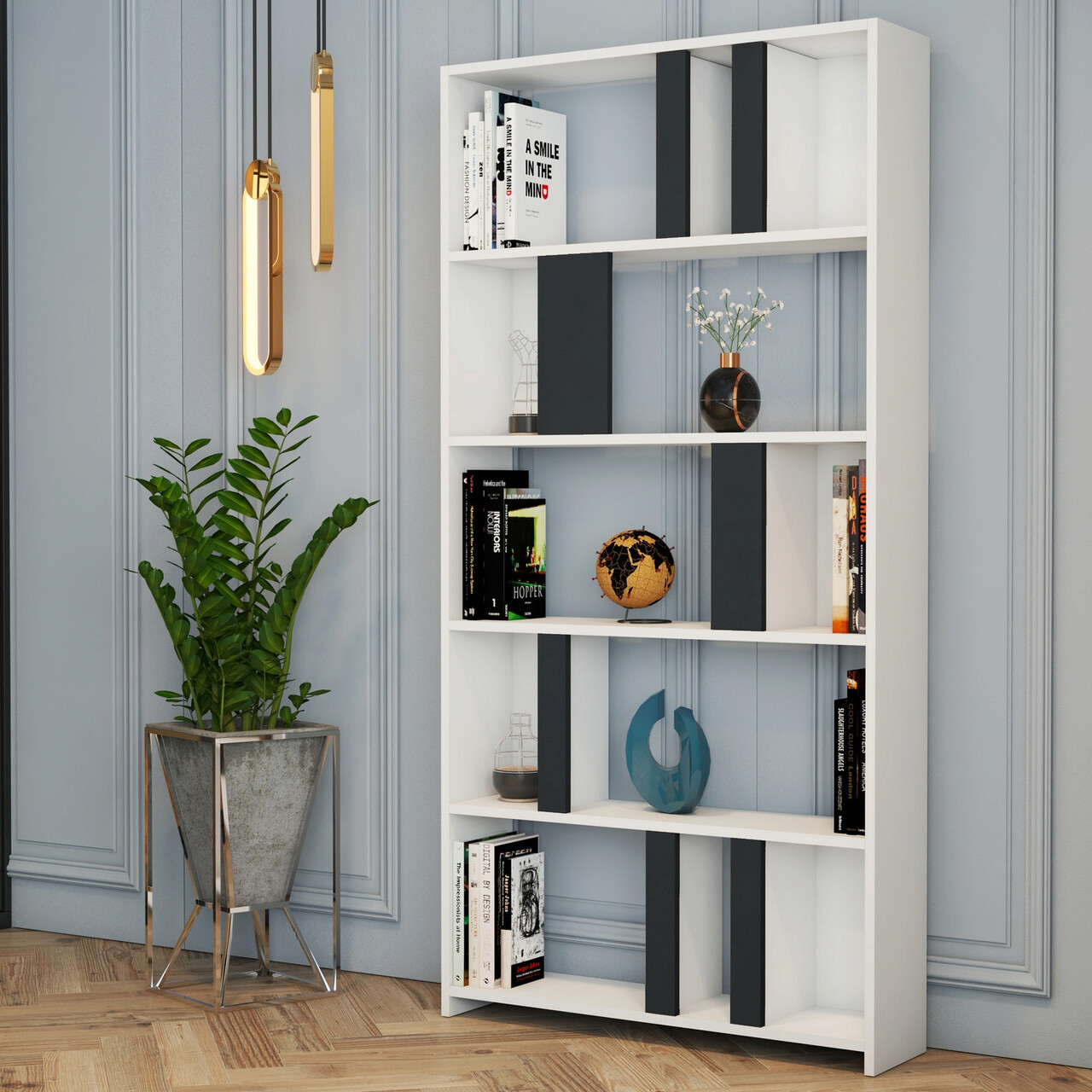 Corp biblioteca, Hanah Home, Lima, 90x180x20 cm, Alb / Antracit - imagine 6
